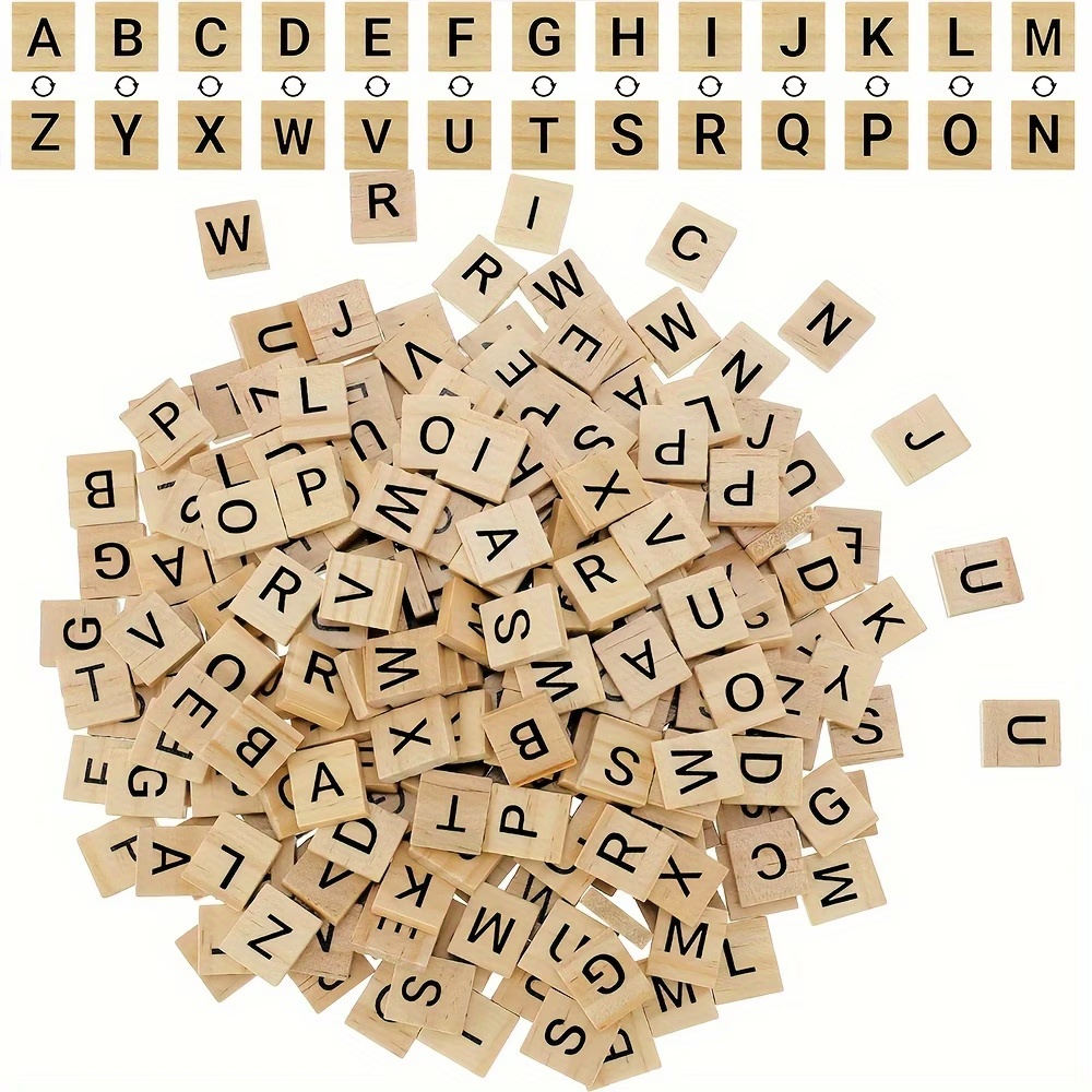 Oud Wood Chip - 100 stuks houten letters, Engelse letters,