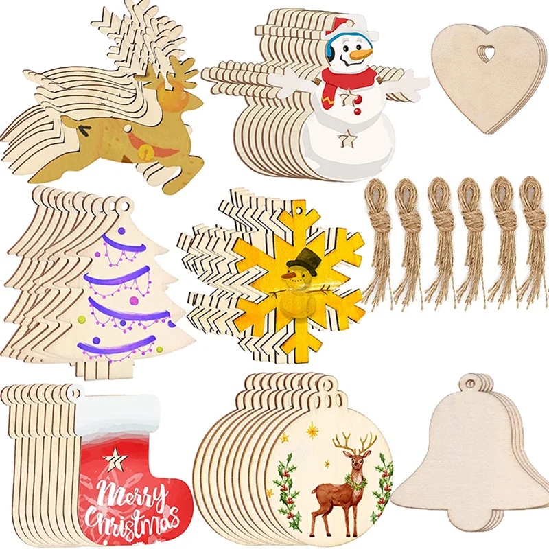 Oud Wood Chip - 10 Stuks Onafgewerkte Kerst Houten Ornamenten